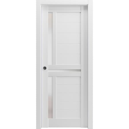 Sartodoors Sliding French Pocket Door 36 x 80in W/, White Silk W/ Frosted Glass, Kit Trims Rail Hardware VEREGIO7288PD-WS-36